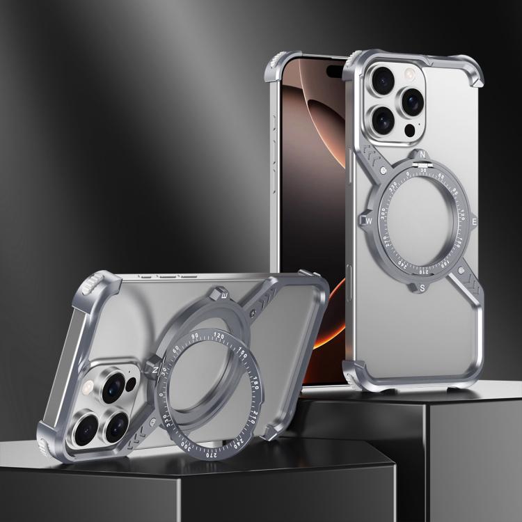 For iPhone 13 Pro S Shaped 360 Holder Airbag Frameless MagSafe Metal Phone Case(Space Gray) - free shipping - PMC TechLife - Order now!