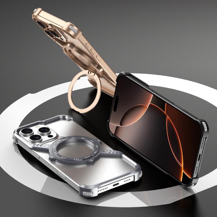 For iPhone 13 S Shaped 360 Holder Airbag Frameless MagSafe Metal Phone Case(Space Gray) - free shipping - PMC TechLife - Order now!