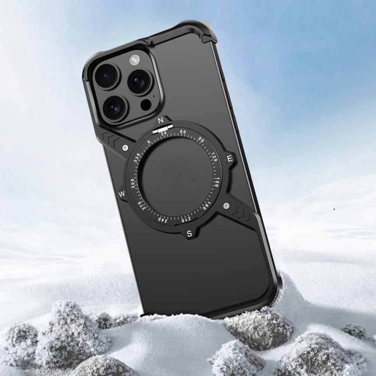 For iPhone 16 Pro Max S Shaped 360 Holder Airbag Frameless MagSafe Metal Phone Case(Black) - free shipping - PMC TechLife - Order now!