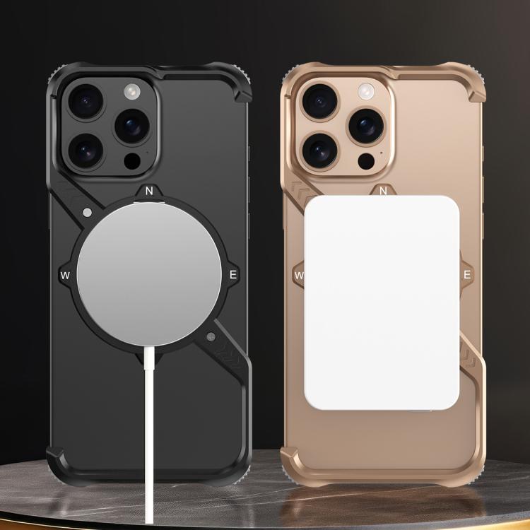 For iPhone 14 Pro Max S Shaped 360 Holder Airbag Frameless MagSafe Metal Phone Case(Black) - free shipping - PMC TechLife - Order now!