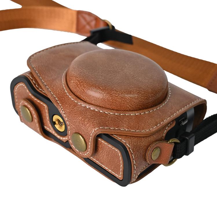 For Canon G7 X Mark III / G7X3 Retro Pull Up Leather Full Body Camera Case Bag with Strap(Brown) - free shipping - PMC TechLife - Order now!
