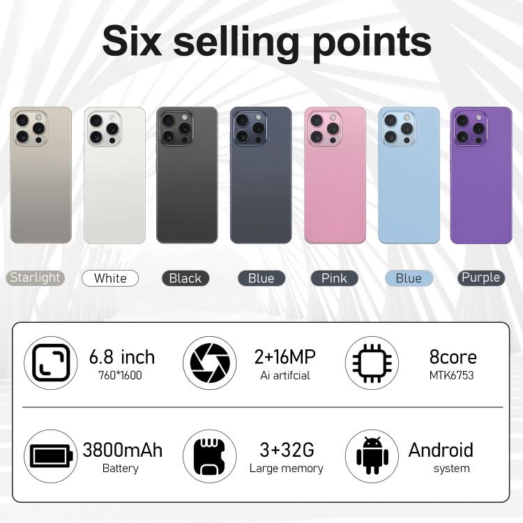I16 Pro Max / VD1, 3GB+32GB, 6.8 inch Android 10 MTK6753 Octa Core, Network: 4G, Dual SIM, Plug:AU Plug(Pink) - free shipping - PMc TechLife - Order now!