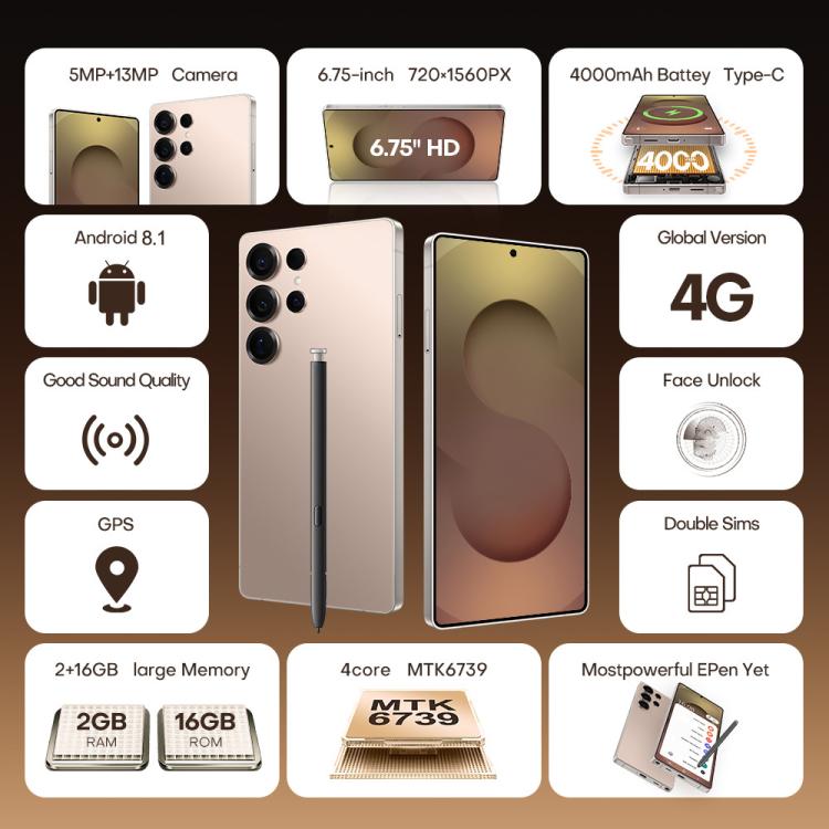 S25 Ultra / B9, 2GB+16GB, 6.75 inch Android 8.1 MTK6739 Quad Core, Network: 4G, Dual SIM, Plug:EU Plug(Titanium Silver Blue) - free shipping - PMc TechLife - Order now!