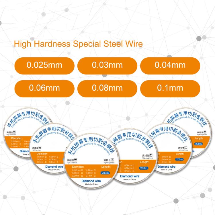 200m Screen Separation Specifically Diamond Cutting Wire, Diameter:0.04mm - free shipping - PMC TechLife - Order now!