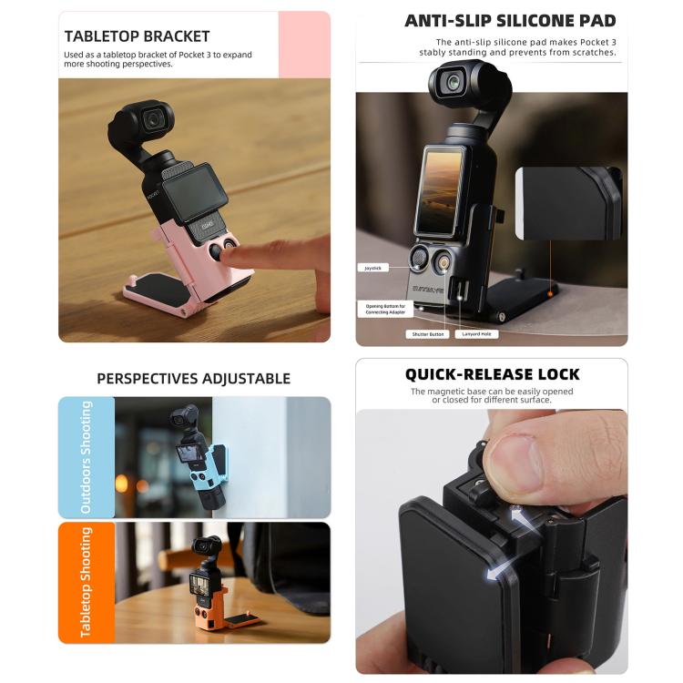 For DJI OSMO Pocket 3 Sunnylife Multifunctional Magnetic Mount Tabletop Base Bracket(Black) - free shipping - PMC TechLife - Order now!