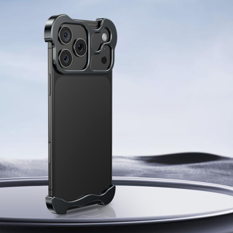 For iPhone 17 Pro Frameless Metal Corner Pad Phone Case with Lens Film(Black) - free shipping - PMC TechLife - Order now!