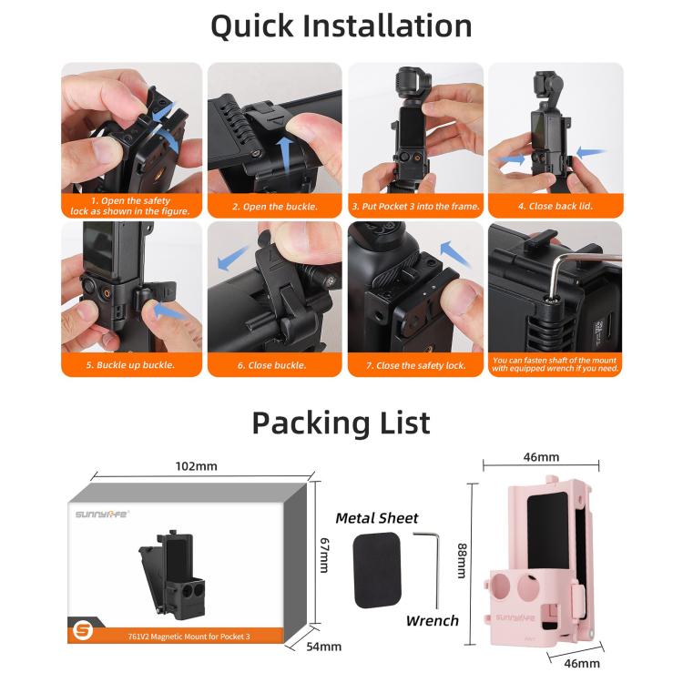 For DJI OSMO Pocket 3 Sunnylife Magnetic Mount 1/4 Adapter Cold Shoe Tabletop Base Bracket Angles Adjustable Multi Expansion Mount(Pink) - free shipping - PMC TechLife - Order now!
