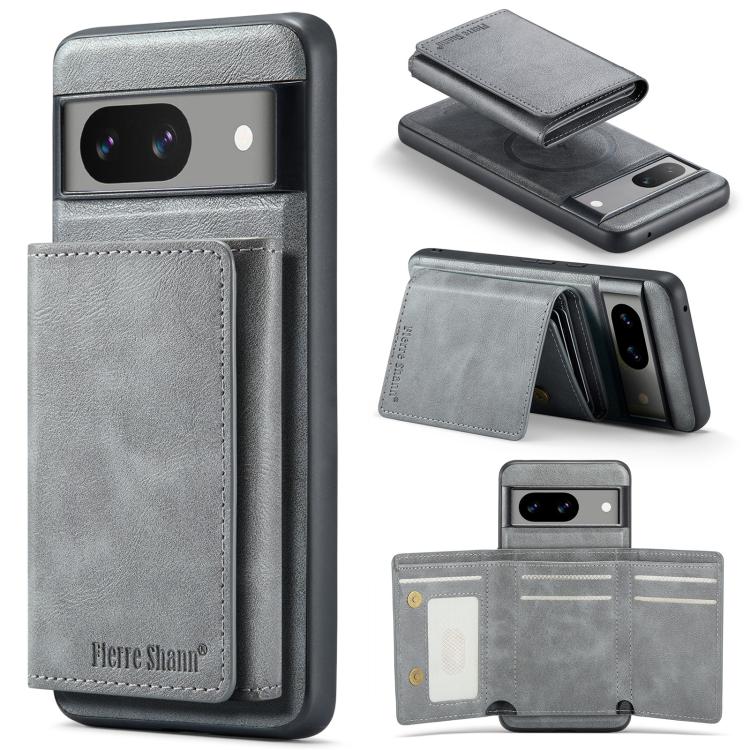 For Google Pixel 7 Fierre Shann 2 in 1 Holder RFID Card Slot Wallet MagSafe Phone Case(Grey) - free shipping - PMC TechLife - Order now!