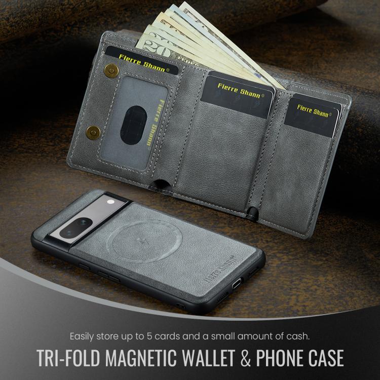 For Google Pixel 7 Fierre Shann 2 in 1 Holder RFID Card Slot Wallet MagSafe Phone Case(Grey) - free shipping - PMC TechLife - Order now!