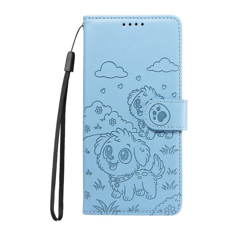 For Motorola Moto G05 / E15 Embossed Heart Dog RFID Blocking Wallet Leather Phone Case(Sky Blue) - free shipping - PMC TechLife - Order now!