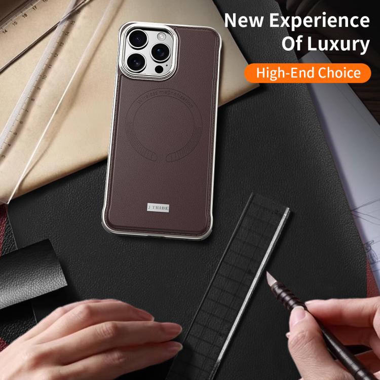 For iPhone 16 Pro J TRIBE Metal Frameless Plain Leather MagSafe Phone Case(Black) - free shipping - PMC TechLife - Order now!