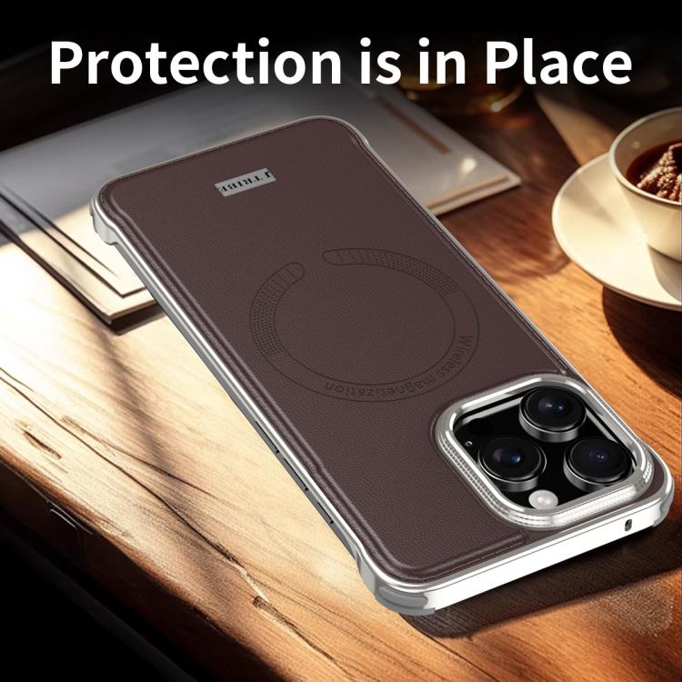 For iPhone 16 Pro J TRIBE Metal Frameless Plain Leather MagSafe Phone Case(Black) - free shipping - PMC TechLife - Order now!