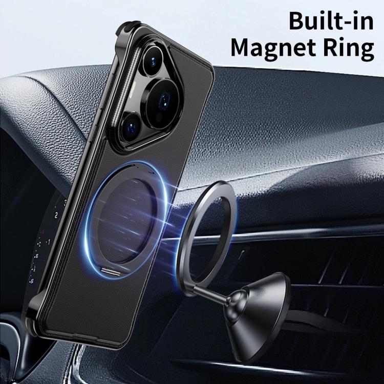 For Huawei Pura 70 Metal Frameless Plain Leather MagSafe Holder Phone Case(Black) - free shipping - PMC TechLife - Order now!