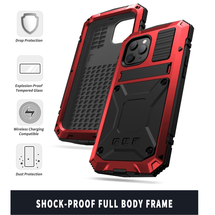 For iPhone 12 / 12 Pro R-JUST Shockproof Waterproof Dust-proof Metal + Silicone Protective Case with Holder(Red) - iPhone 12 / 12 Pro Cases by R-JUST | Online Shopping South Africa | PMC Jewellery