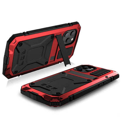 For iPhone 12 / 12 Pro R-JUST Shockproof Waterproof Dust-proof Metal + Silicone Protective Case with Holder(Red) - iPhone 12 / 12 Pro Cases by R-JUST | Online Shopping South Africa | PMC Jewellery