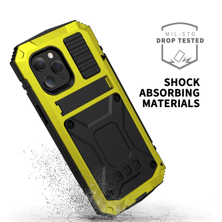 For iPhone 12 / 12 Pro R-JUST Shockproof Waterproof Dust-proof Metal + Silicone Protective Case with Holder(Yellow) - iPhone 12 / 12 Pro Cases by R-JUST | Online Shopping South Africa | PMC Jewellery