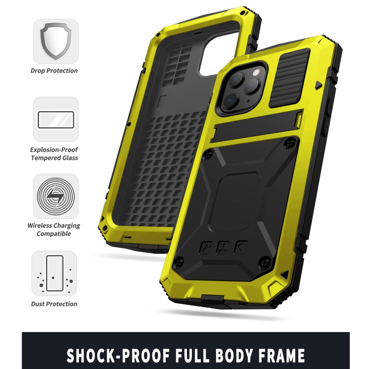 For iPhone 12 / 12 Pro R-JUST Shockproof Waterproof Dust-proof Metal + Silicone Protective Case with Holder(Yellow) - iPhone 12 / 12 Pro Cases by R-JUST | Online Shopping South Africa | PMC Jewellery