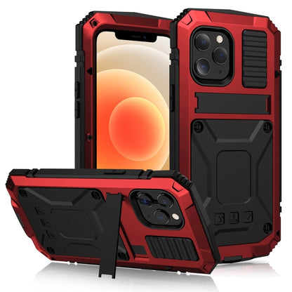 For iPhone 12 mini R-JUST Shockproof Waterproof Dust-proof Metal + Silicone Protective Case with Holder (Red) - iPhone 12 mini Cases by R-JUST | Online Shopping South Africa | PMC Jewellery