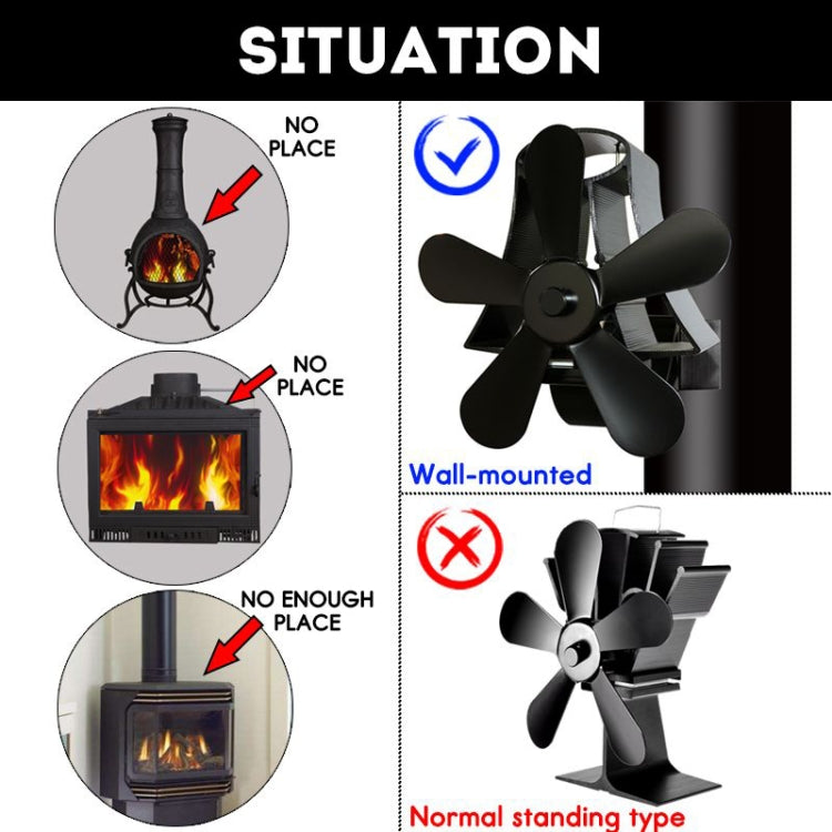 YL-106 5-Blade High Temperature Aluminum Heat Powered Fireplace Stove Fan(Grey) - Fireplace Fan by PMC Jewellery | Online Shopping South Africa | PMC Jewellery | Buy Now Pay Later Mobicred