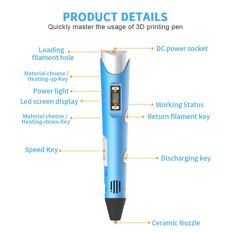 Hand-held 3D Printing Pen, UK Plug (Blue) - 3D Printer by PMC Jewellery | Online Shopping South Africa | PMC Jewellery | Buy Now Pay Later Mobicred