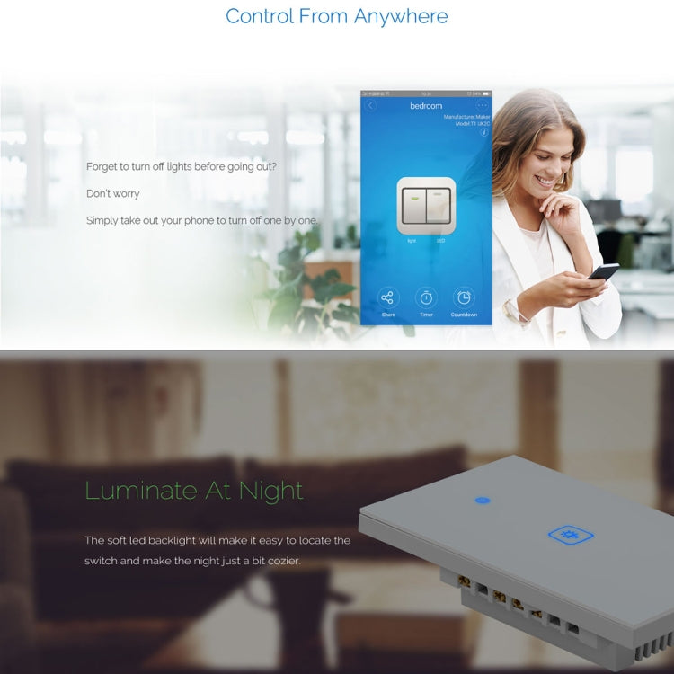 WS-US-03 EWeLink APP & Touch Control 2A 3 Gangs Tempered Glass Panel Smart Wall Switch, AC 90V-250V, US Plug - Smart Socket by PMC TechLife | Online Shopping South Africa | PMC TechLife | Buy Now Pay Later Mobicred
