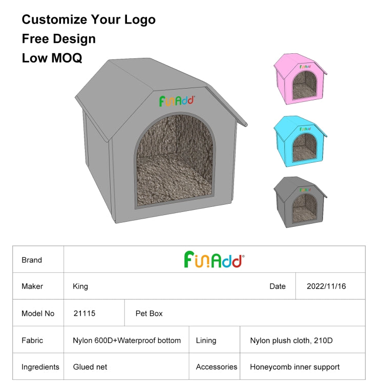 FUNADD Extra Large Folding Weatherproof Pet Houses with Removable Mat (Blue) - Pet Houses & Accessories by FunAdd | Online Shopping South Africa | PMC TechLife | Buy Now Pay Later Mobicred