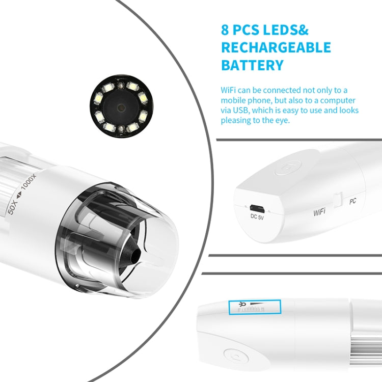 316 50-1000X Adjustable Smart Wifi USB Digital Microscope (White) - Digital Microscope by PMC Jewellery | Online Shopping South Africa | PMC Jewellery | Buy Now Pay Later Mobicred