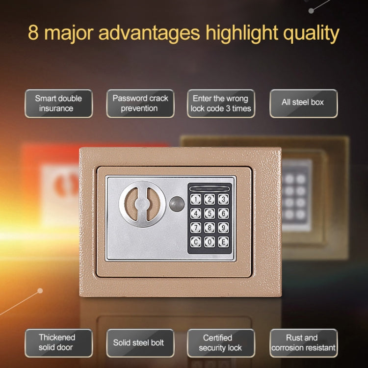 17E Home Mini Electronic Security Lock Box Wall Cabinet Safety Box with Coin-operated Function(Champagne Gold) - Safety Box by PMc TechLife | Online Shopping South Africa | PMc TechLife | Buy Now Pay Later Mobicred