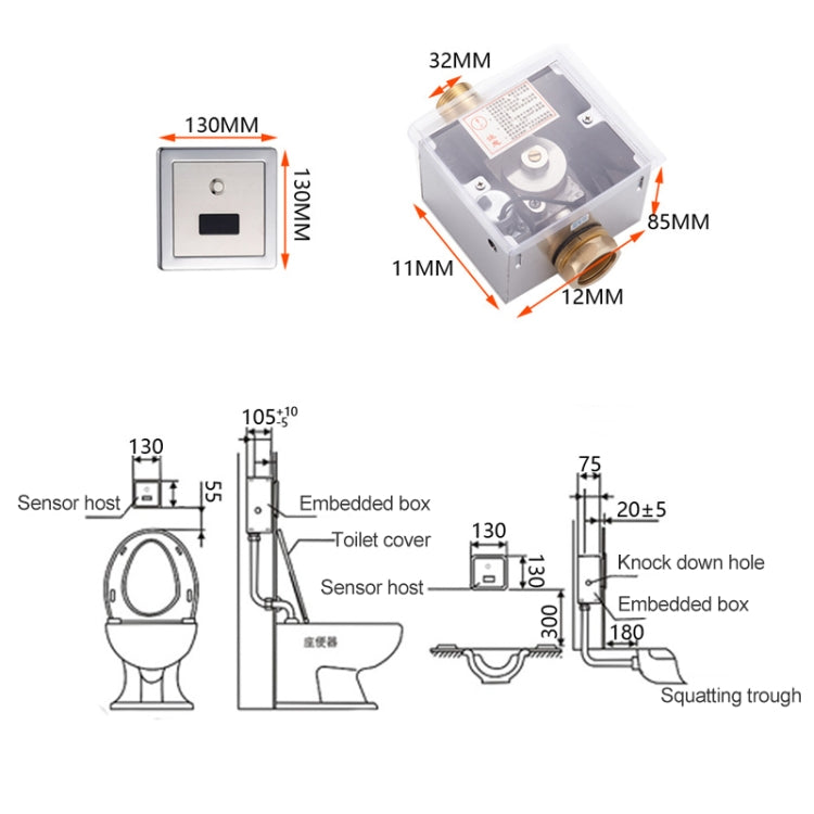 Recessed Wall in Type Flush Valve for Auto-induction Toilet, with Infrared Automatic Function DC AC - Smart Kitchen and Toilet by PMC Jewellery | Online Shopping South Africa | PMC Jewellery | Buy Now Pay Later Mobicred