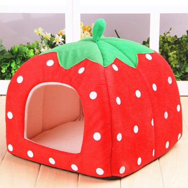 Strawberry Shaped Foldable Short Plush Pet House Nest, Size: S(Red) - Beds by PMC TechLife | Online Shopping South Africa | PMC TechLife