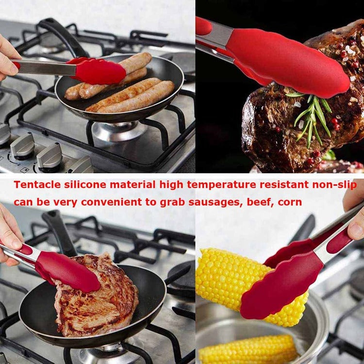 9 inch Silicone Non-slip Food Bread Barbecue BBQ Clip Tongs Kitchen Tools(Red) - Food Clips & Clips by PMC Jewellery | Online Shopping South Africa | PMC Jewellery | Buy Now Pay Later Mobicred