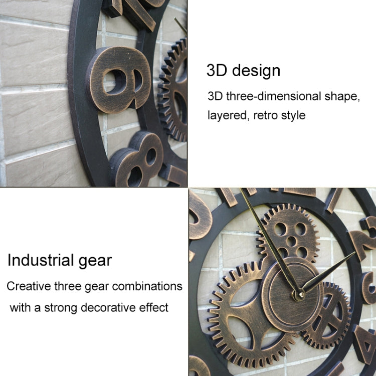 Retro Wooden Round Single-sided Gear Clock Number Wall Clock, Diameter: 50cm (Gold) - Wall Clock by PMc TechLife | Online Shopping South Africa | PMc TechLife | Buy Now Pay Later Mobicred