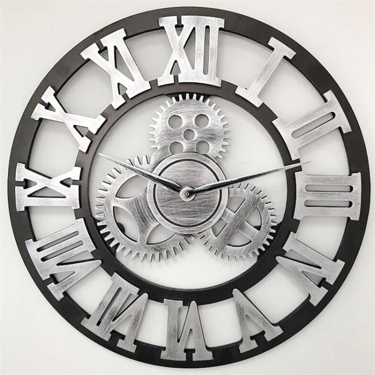 Retro Wooden Round Single-sided Gear Clock Rome Number Wall Clock, Diameter: 58cm (Silver) - Wall Clock by PMc TechLife | Online Shopping South Africa | PMc TechLife | Buy Now Pay Later Mobicred