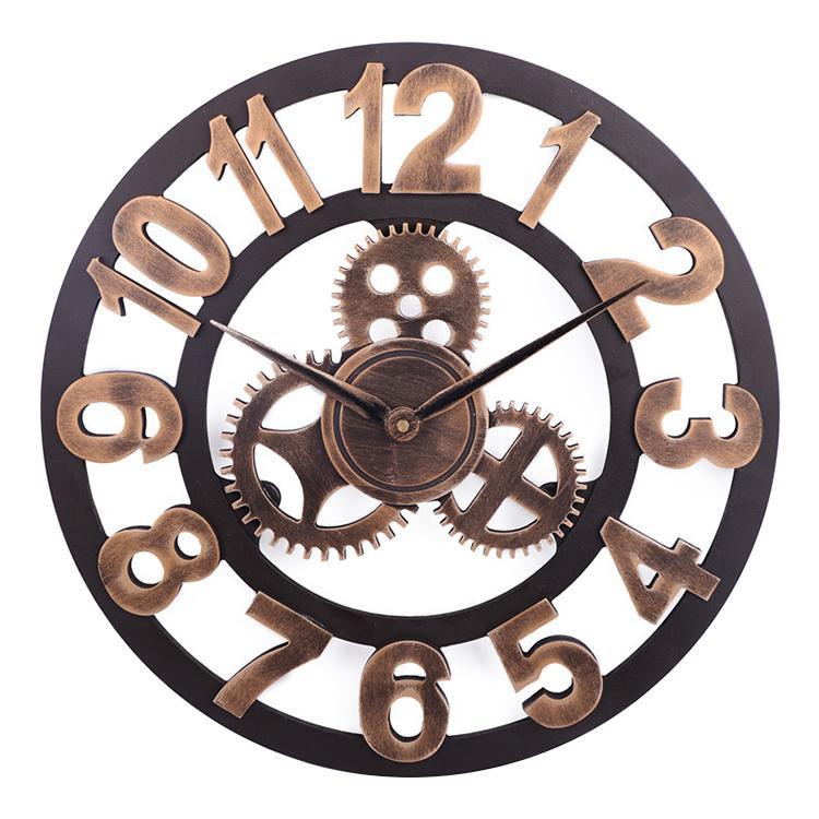 Retro Wooden Round Single-sided Gear Clock Arabic Number Wall Clock, Diameter: 70cm (Gold) - free shipping - PMC TechLife - Order now!