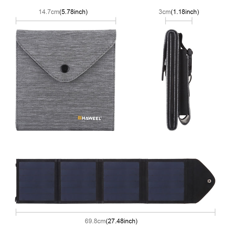 HAWEEL 14W Ultrathin Foldable Solar Panel Charger with 5V / 2.2A USB Port, Support QC3.0 and AFC(Black) - Charger by HAWEEL | Online Shopping South Africa | PMC Jewellery | Buy Now Pay Later Mobicred