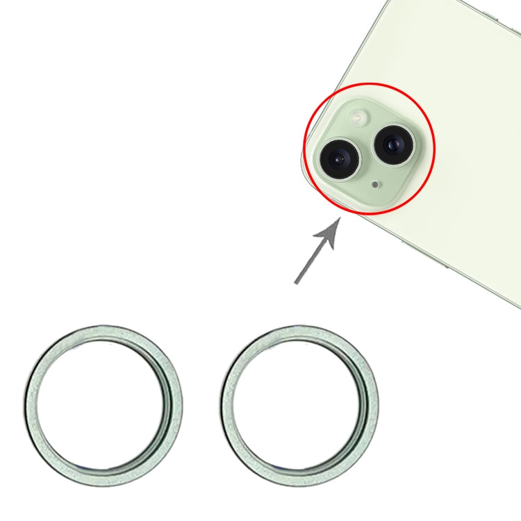 For iPhone 15 / 15 Plus 2pcs/set Rear Camera Glass Lens Metal Outside Protector Hoop Ring (Green) - Camera Series by PMc TechLife | Online Shopping South Africa | PMc TechLife | Buy Now Pay Later Mobicred