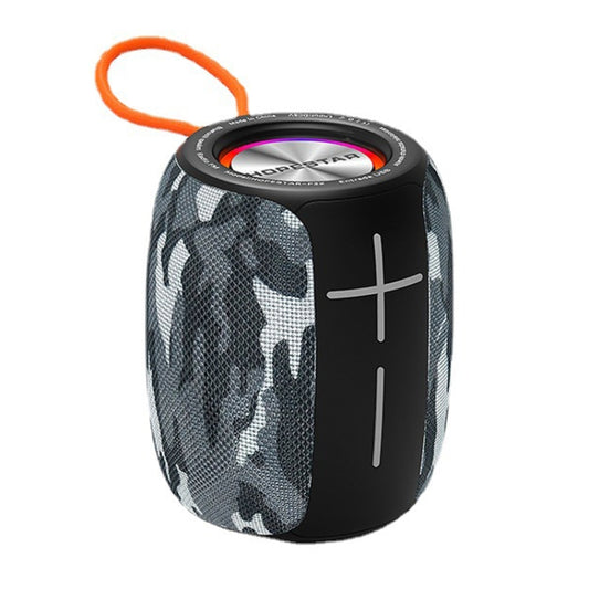 HOPESTAR P22 TWS Portable Outdoor Waterproof Woven Textured Bluetooth Speaker with LED Color Light, Support Hands-free Call & U Disk & TF Card & 3.5mm AUX & FM (Camouflage Grey) - Desktop Speaker by REMAX | Online Shopping South Africa | PMC Jewellery | Buy Now Pay Later Mobicred