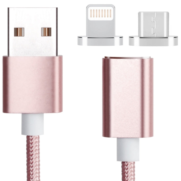 2 in 1 5V 2A Micro USB & 8 Pin to USB 2.0 Weave Style Magnetic Data Cable, Cable Length: 1.2m(Pink) - Charging Cable & Head by PMC Jewellery | Online Shopping South Africa | PMC Jewellery | Buy Now Pay Later Mobicred