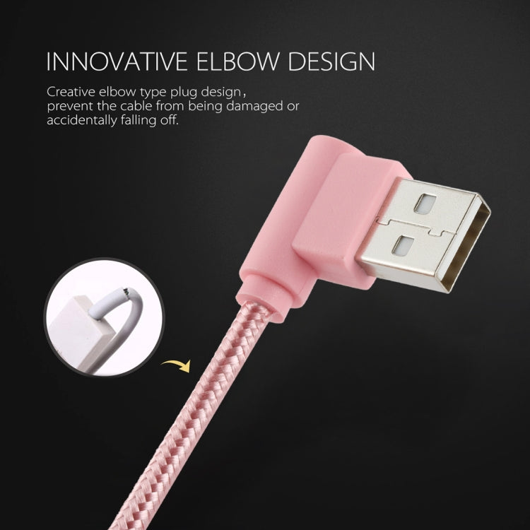 25cm Nylon Weave Style USB to 8 Pin Double Elbow Charging Cable(Pink) - Normal Style Cable by PMC Jewellery | Online Shopping South Africa | PMC Jewellery | Buy Now Pay Later Mobicred