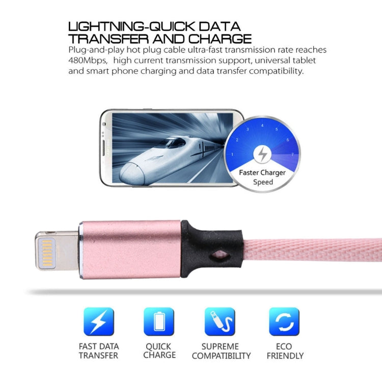 1m 2A USB to 8 Pin Nylon Weave Style Data Sync Charging Cable(Pink) - Normal Style Cable by PMC Jewellery | Online Shopping South Africa | PMC Jewellery | Buy Now Pay Later Mobicred