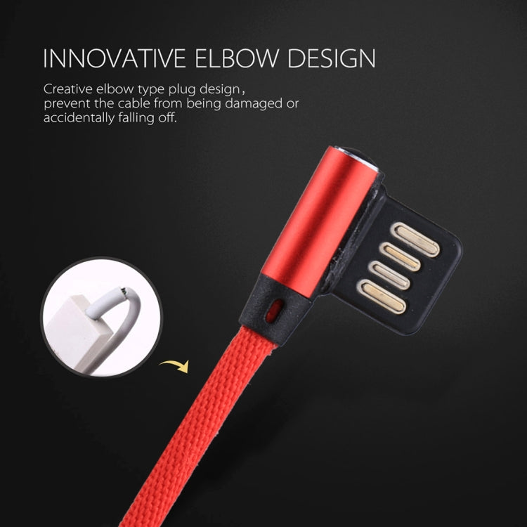 1m 2.4A Output USB to 8 Pin Double Elbow Design Nylon Weave Style Data Sync Charging Cable(Red) - Normal Style Cable by PMC Jewellery | Online Shopping South Africa | PMC Jewellery | Buy Now Pay Later Mobicred