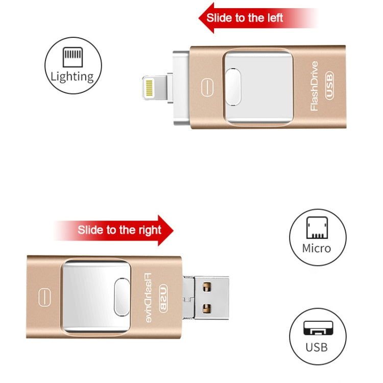 8GB USB 3.0 + 8 Pin + Mirco USB Android iPhone Computer Dual-use Metal Flash Drive (Gold) - U Disk & Card Reader by PMC Jewellery | Online Shopping South Africa | PMC Jewellery | Buy Now Pay Later Mobicred