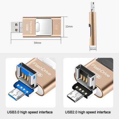 64GB USB 3.0 + 8 Pin + Mirco USB Android iPhone Computer Dual-use Metal Flash Drive (Rose Gold) - U Disk & Card Reader by PMC Jewellery | Online Shopping South Africa | PMC Jewellery | Buy Now Pay Later Mobicred