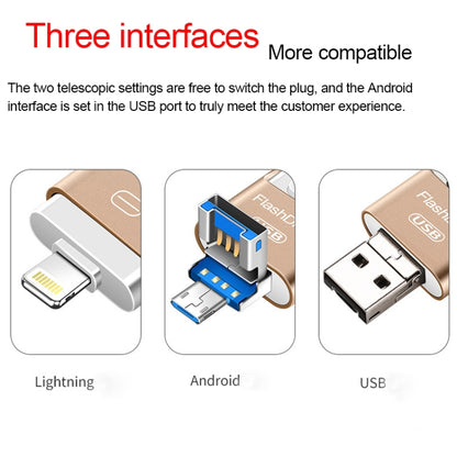 128GB USB 3.0 + 8 Pin + Mirco USB Android iPhone Computer Dual-use Metal Flash Drive (Silver) - U Disk & Card Reader by PMC Jewellery | Online Shopping South Africa | PMC Jewellery | Buy Now Pay Later Mobicred