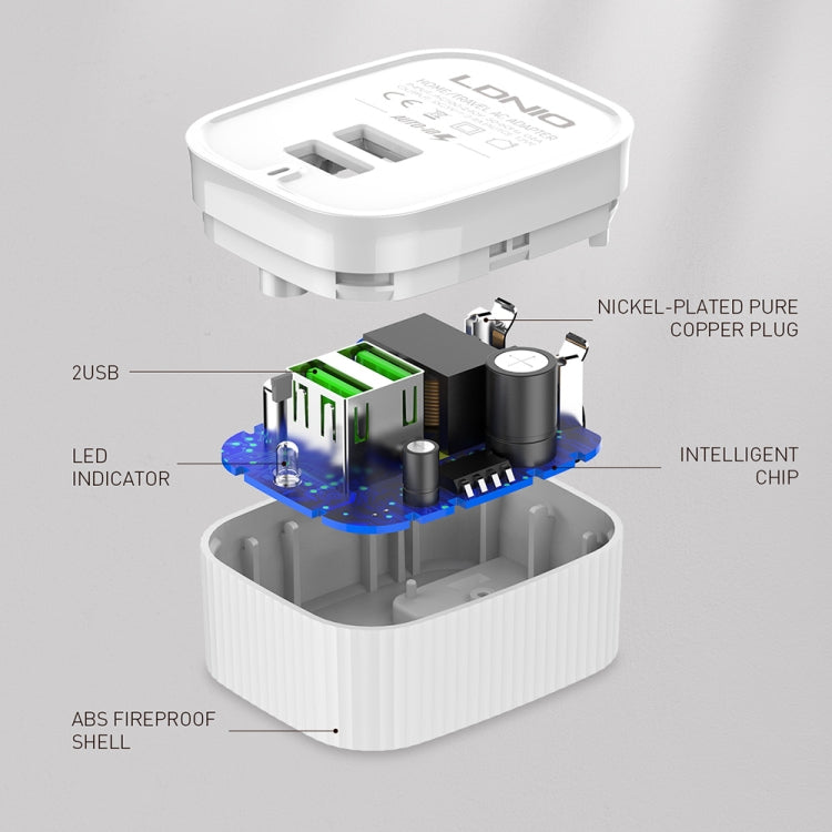 LDNIO A201 2.4A Dual USB Charging Head Travel Direct Charge Mobile Phone Adapter Charger With 8 Pin Data Cable (US Plug) - USB Charger by LDNIO | Online Shopping South Africa | PMC Jewellery | Buy Now Pay Later Mobicred