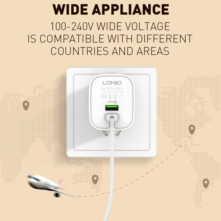 LDNIO A201 2.4A Dual USB Charging Head Travel Direct Charge Mobile Phone Adapter Charger With 8 Pin Data Cable (US Plug) - USB Charger by LDNIO | Online Shopping South Africa | PMC Jewellery | Buy Now Pay Later Mobicred