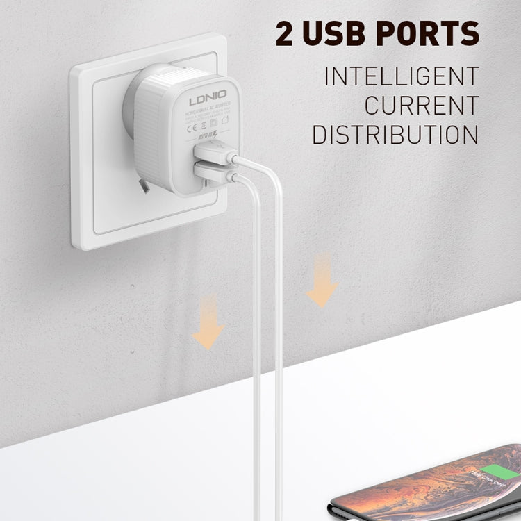 LDNIO A201 2.4A Dual USB Charging Head Travel Direct Charge Mobile Phone Adapter Charger With Micro USB Data Cable(UK Plug) - free shipping - PMC Jewellery - Order now!