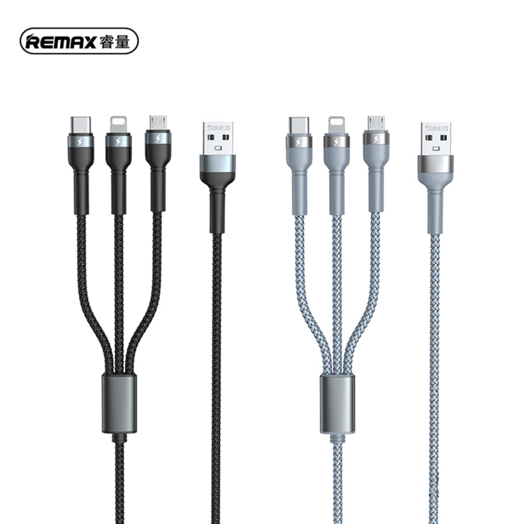 REMAX RC-124th Jany Series 3.1A 3 in 1 USB to Type-C + 8 Pin + Micro USB Charging Cable, Cable Length: 1.2m(Black) - Multifunction Cable by REMAX | Online Shopping South Africa | PMC Jewellery | Buy Now Pay Later Mobicred