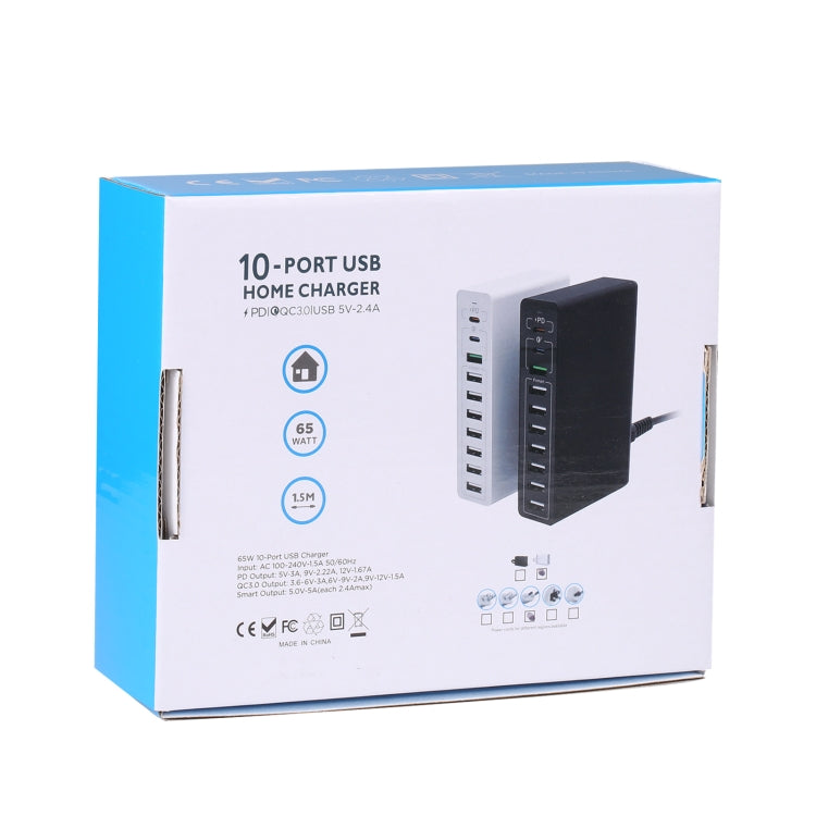 MFT-03Q 10 in 1 65W QC3.0 USB Smart Fast Charger, EU Plug(Black) - free shipping - PMC Jewellery - Order now!