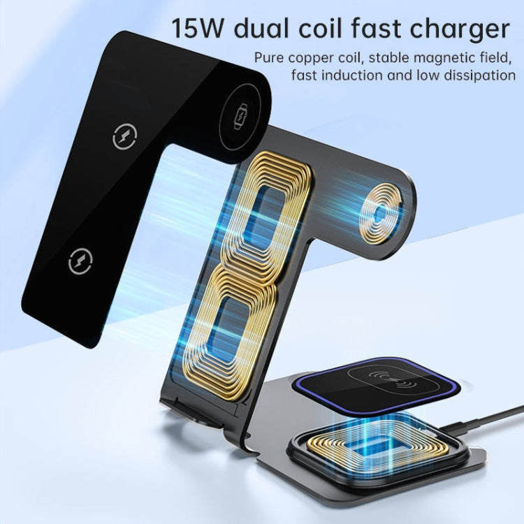 W43 15W 3 in 1 Aluminum Alloy Wireless Charging Stand (Blue) - Wireless Charger by PMC Jewellery | Online Shopping South Africa | PMC Jewellery | Buy Now Pay Later Mobicred